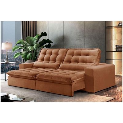 Sofá 4 Lugares Retrátil Orion 2.50m Veludo Terracota Móveis Mix Terracota