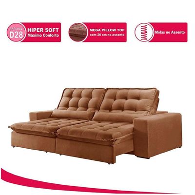 Sofá 4 Lugares Retrátil Orion 2.50m Veludo Terracota Móveis Mix Terracota
