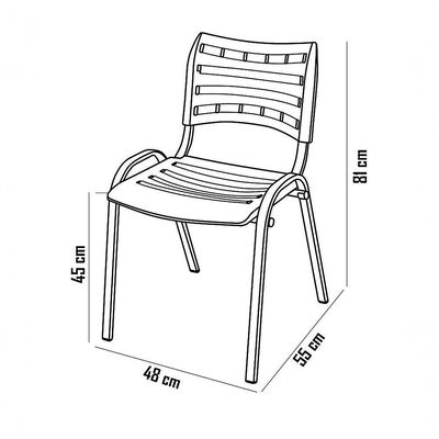 Kit 3 Cadeira Iso Tubo Oblongo Aço Industrial Empilhavel Amarelo