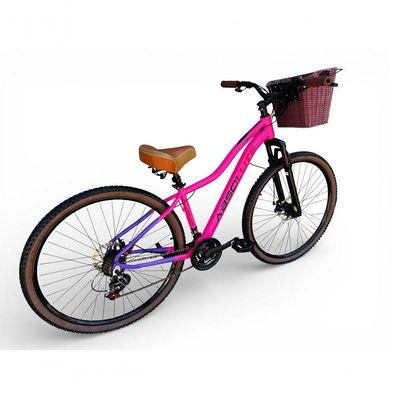 Bicicleta Aro 29 Feminina Absolute Hera Retrô Vintage 21v Confortável Cesta Selim 2 Molas - Rosa/lilas Tam 15