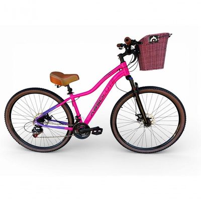 Bicicleta Aro 29 Feminina Absolute Hera Retrô Vintage 21v Confortável Cesta Selim 2 Molas - Rosa/lilas Tam 15