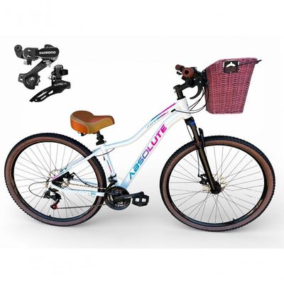 Bicicleta Aro 29 Feminina Absolute Hera Retrô Vintage 21v Shimano Confortável Cesta Selim 2 Molas - Branco Tam 15