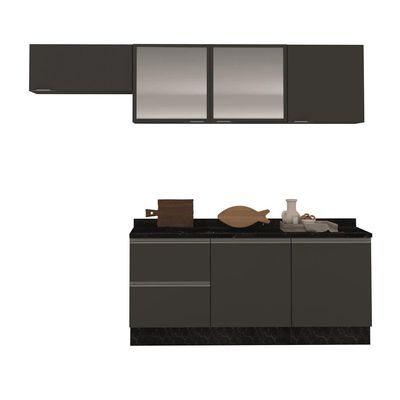 Cozinha Completa Bartira Linea 6 Portas 3 Gavetas Cinza