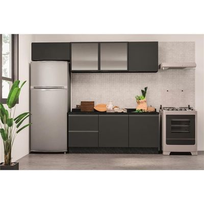 Cozinha Completa Bartira Linea 6 Portas 3 Gavetas Cinza