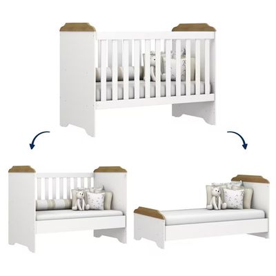 Berço Mini Cama Mel 3 em 1 com Suporte para Mosquiteiro e 133cm de Largura Carolina Baby Branco e Bétula