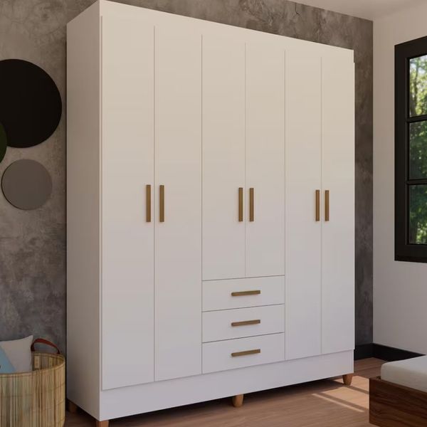 Guarda-Roupa Casal New Olimpia Plus 6 Portas 3 Gavetas Bartira Branco