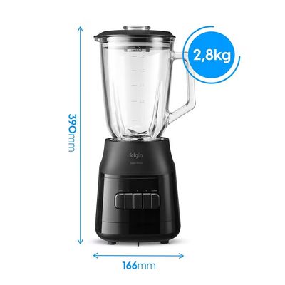 Liquidificador Elgin Super Force Preto 900W 3 Velocidades Jarra de Vidro 1,9L Função Pulsar Preto / 110V