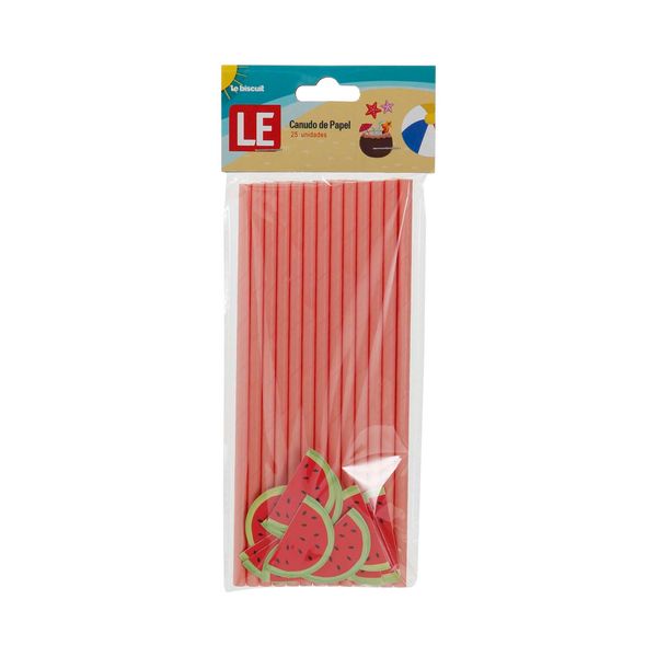 Canudo de Papel Le com 25 Unidades Melancia