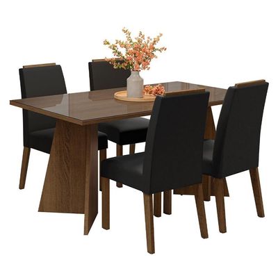 Conjunto Sala De Jantar Tampo De Vidro 4 Cadeiras Rustic/oxford Braga Madesa