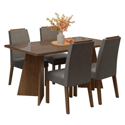 Conjunto Sala De Jantar Tampo De Vidro 4 Cadeiras Rustic/silver Braga Madesa