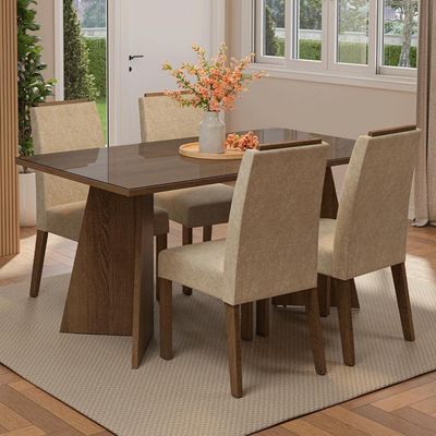 Conjunto Sala De Jantar Tampo De Vidro 4 Cadeiras Rustic/imperial Braga Madesa
