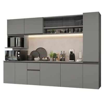 Armário De Cozinha Completa 280 Cm Suspensa Cinza Nice Madesa 05