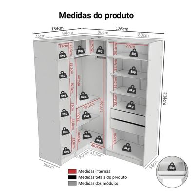 Guarda-roupa Modulado De Canto 310 Cm 5 Portas 2 Gavetas Branco Neo Madesa 01