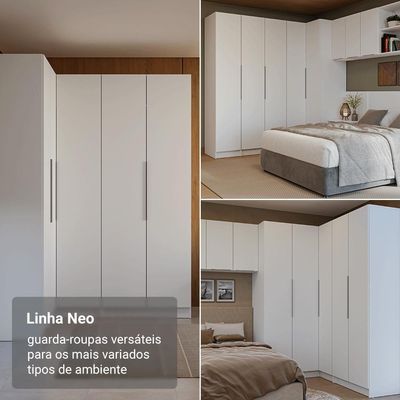Guarda-roupa Modulado De Canto 310 Cm 5 Portas 2 Gavetas Branco Neo Madesa 01
