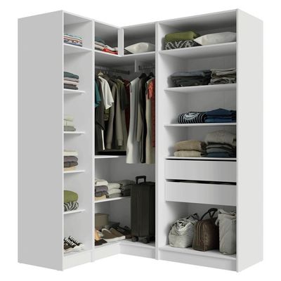 Guarda-roupa Modulado De Canto 310 Cm 5 Portas 2 Gavetas Branco Neo Madesa 01