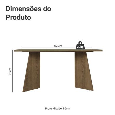 Mesa De Jantar Retangular Tampo De Vidro 5389 Rustic Madesa