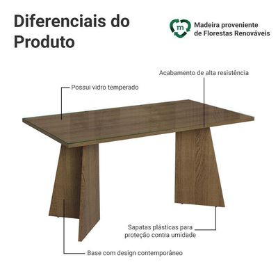 Mesa De Jantar Retangular Tampo De Vidro 5389 Rustic Madesa