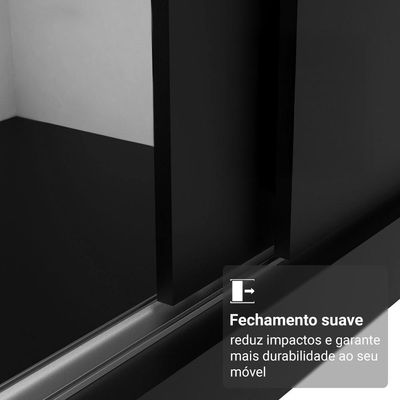 Guarda-roupa Casal Com Pés 3 Portas De Correr Com Espelho Preto Reno Madesa