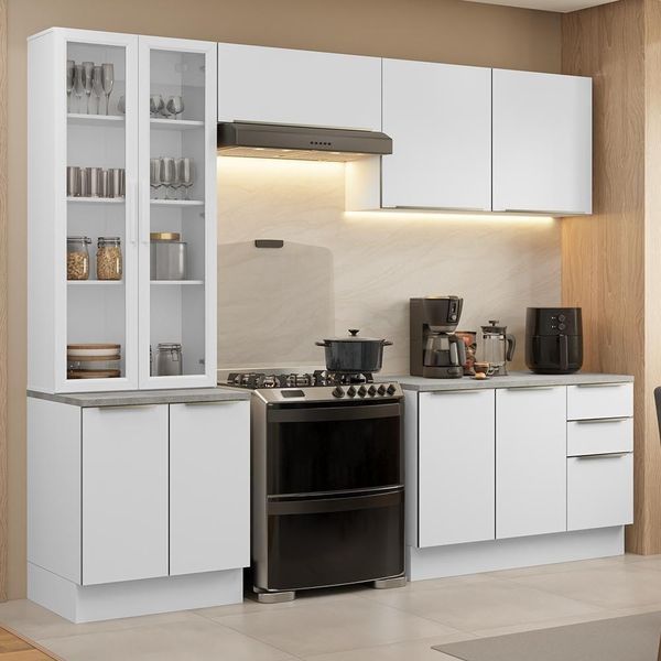 Armário De Cozinha Completa 270cm Branco/branco Veludo Lux Madesa 04