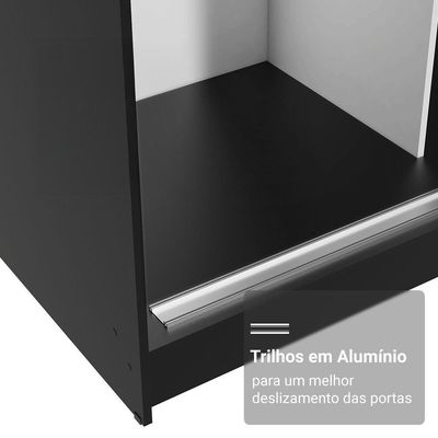 Guarda-roupa Casal Com Pés 3 Portas De Correr De Espelho Preto Reno Madesa