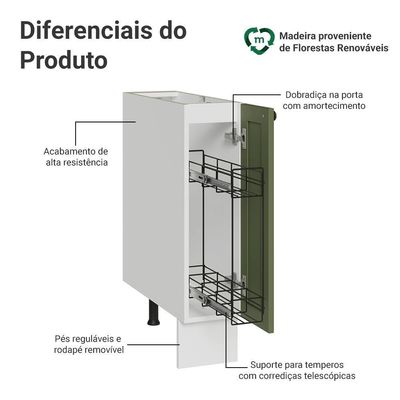Balcão Porta-temperos 20 Cm 1 Porta (sem Tampo) Branco/verde Vik Madesa