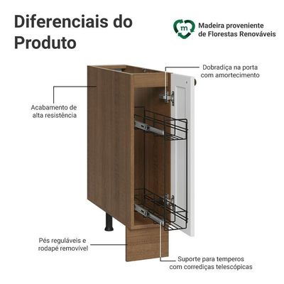 Balcão Porta-temperos 20 Cm 1 Porta (sem Tampo) Rustic/branco Vik Madesa