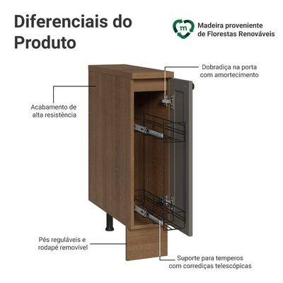 Balcão Porta-temperos 20 Cm 1 Porta Rustic/cinza Vik Madesa