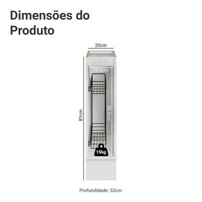 Balcão Porta-temperos 20 Cm 1 Porta (sem Tampo) Branco/cinza Vik Madesa