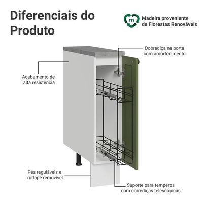 Balcão Porta-temperos 20 Cm 1 Porta Branco/verde Vik Madesa