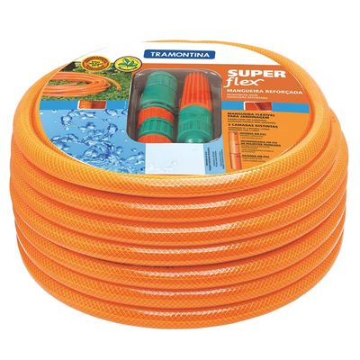 Mangueira Super Flex PVC e Poliéster 1/2 10m c/ Engates e Esguicho Tramontina Laranja
