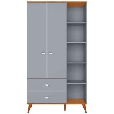 Quarto Infantil Completo Ternura Guarda-Roupa 2 Portas Cômoda 5 Gavetas Berço Conversível Bartira Azul Wood