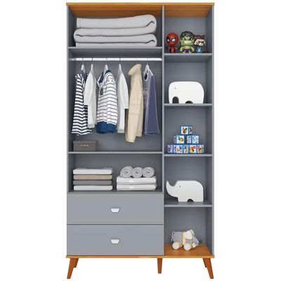 Quarto Infantil Completo Ternura Guarda-Roupa 2 Portas Cômoda 5 Gavetas Berço Conversível Bartira Azul Wood
