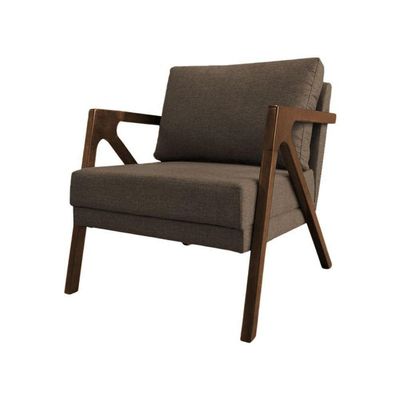 Conjunto 2 Poltronas Sala De Estar Monique Madeira Marrom Linho