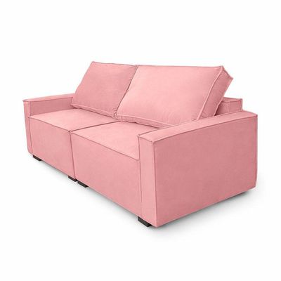 Sofá 3 Lugares Moderno Contemporâneo Sala Recepção Suede Rosa