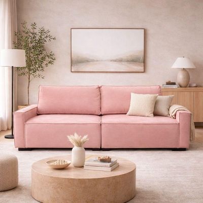 Sofá 3 Lugares Moderno Contemporâneo Sala Recepção Suede Rosa