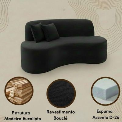 Sofá Minimalista Orgânico 2 Lugares Sala Bouclé Preto