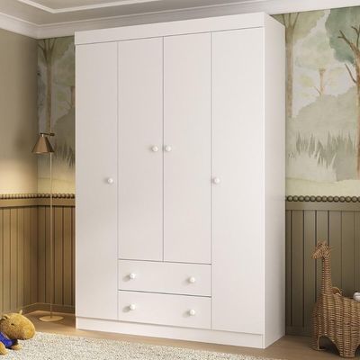 Guarda-roupa Infantil 122cm 4 Portas E 2 Gavetas Encanto Multimóveis Mp4448 Branco Branco