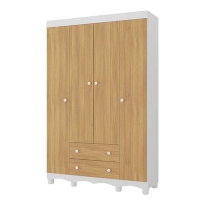 Guarda-roupa Infantil 122cm 4 Portas E 2 Gavetas Dengo Multimóveis Mp4438 Branco/madeirado Branco/madeirado