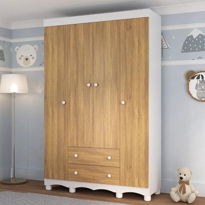 Guarda-roupa Infantil 122cm 4 Portas E 2 Gavetas Dengo Multimóveis Mp4438 Branco/madeirado Branco/madeirado