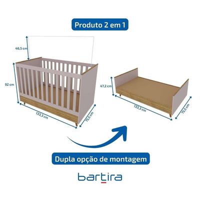 Berço 2x1 Ternura Plus Baby Bartira Rosa Wood