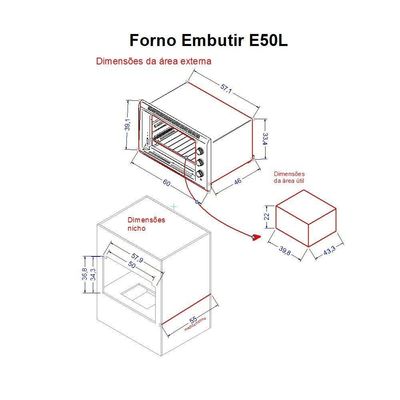 Forno Elétrico De Embutir Terim 50L Preto Grill E50 Preto 110V