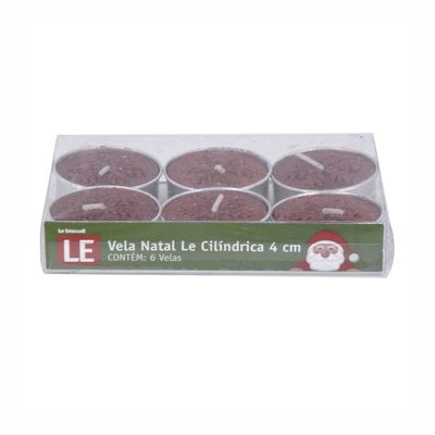 Vela Natal Le Cilindrica 4cm com 6 Unidades Vermelha