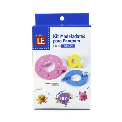 Kit Faz Pompom com 4 Tamanhos 3.5/ 5.5/7/9cm Contém 8 Peças Colorido