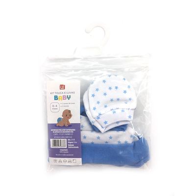 kit Touca e Luva Le Baby Azul com 4 Unidades