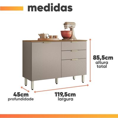Balcão De Cozinha 1,20m 2 Portas 2 Gavetas Alba Madeirado / Nude