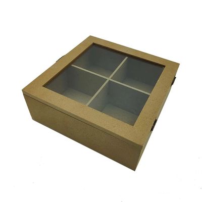 Caixa Mdf Le com 4 Divisórias com Tampa Acrílica 18x18x6.5cm