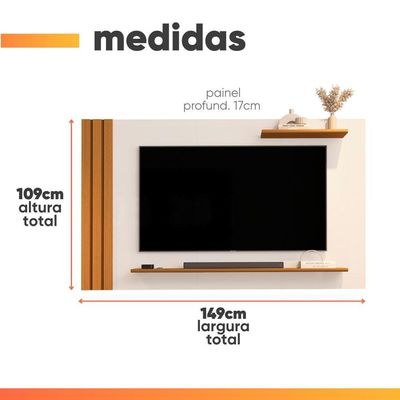Painel Para Tv Até 55 Polegadas Detalhe Ripado Com Prateleiras Aden Off White/madeirado Off White / Madeirado