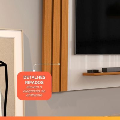Painel Para Tv Até 55 Polegadas Detalhe Ripado Com Prateleiras Aden Off White/madeirado Off White / Madeirado