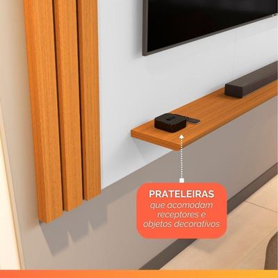 Painel Para Tv Até 55 Polegadas Detalhe Ripado Com Prateleiras Aden Off White/madeirado Off White / Madeirado