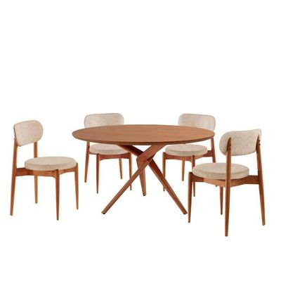 Sala De Jantar Mesa Ballare 120cm Tampo Redondo 4 Cadeiras Milano/imbuia Nat/cinam. Imbuia